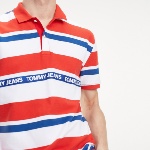 Polo Tommy Hilfiger Jeans homme rayé blanc, rouge et bleu