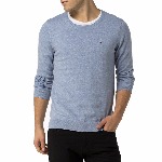 Pull Tommy Hilfiger Basic Texture pour homme en coton bleu, col rond