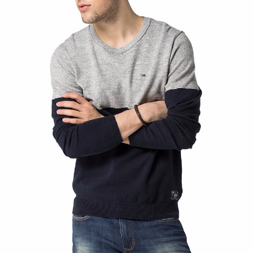 Pull Tommy Hilfiger homme modèle Georgia bicolore gris & bleu marine