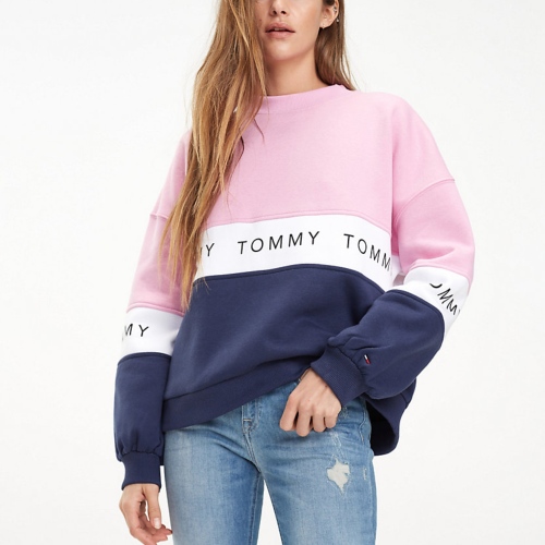 Sweat femme Tommy Jeans Colorblock rose, blanc et bleu marine