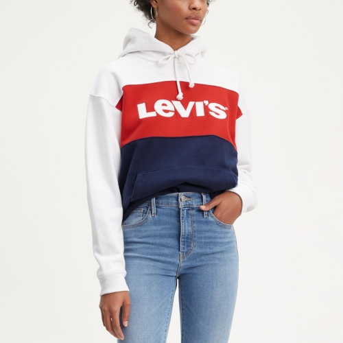 Sweat Levis femme Colorblock Sportswear bleu marine, rouge et blanc