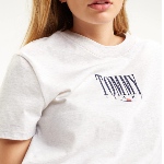 T Shirt crop top femme Tommy Hilfiger / Tommy Jeans gris logo brodé