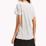 T Shirt femme Tommy Jeans gris logo blanc