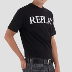 T Shirt Replay Jeans noir logo blanc