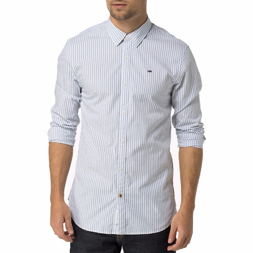 Chemise en coton stretch blanc rayé Tommy Hilfiger homme