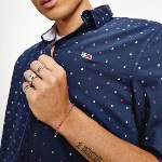 Chemise slim Tommy Hilfiger homme en coton bleu marine à motifs