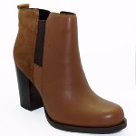 Chaussures Tommy Hilfiger femme type bottes courtes à talons en cuir cognac modèle Jade