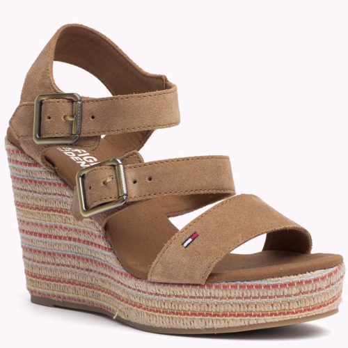 Sandales compensées Tommy Hilfiger femme en cuir cognac