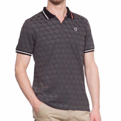 Polo Freeman T Porter homme modèle Ridley Diamond Copes Jacquard gris anthracite