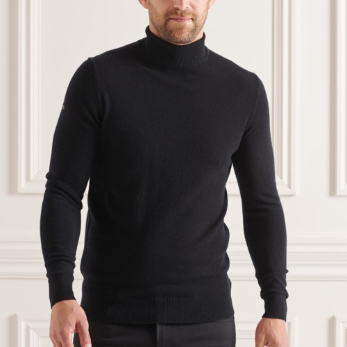 Pull col roulé Superdry homme en laine d'agneau noire