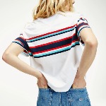 T Shirt crop top femme Tommy Jeans blanc avec rayures