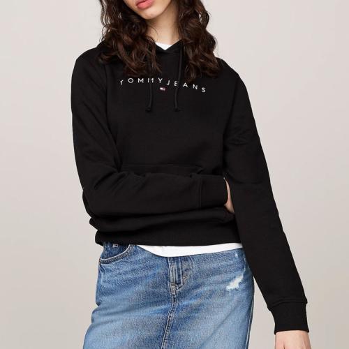 Sweat capuche noir Tommy Jeans femme logo brodé