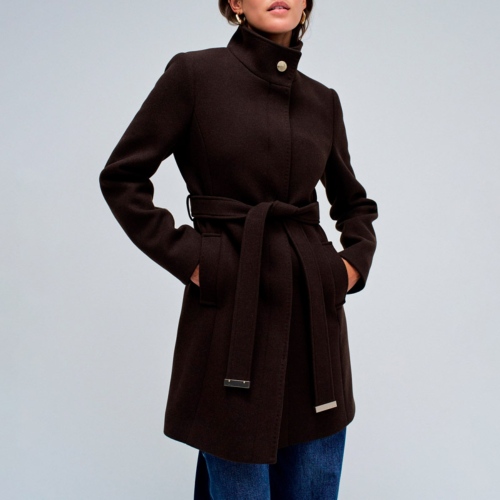Manteau en drap de laine marron Salsa femme