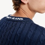 Pull Tommy Jeans homme en maille torsadée bleu marine