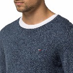 Pull col rond Tommy Hilfiger modèle Ethan bleu marine chiné