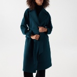 Manteau long femme Salsa en drap de laine vert foncé