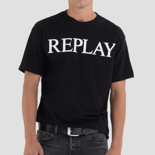 T Shirt Replay Jeans noir logo blanc