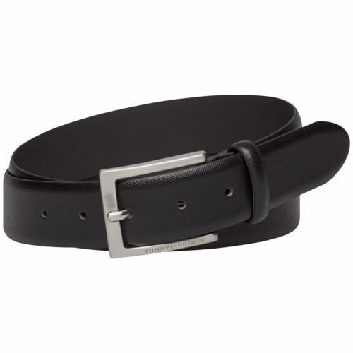 Ceinture Tommy Hilfiger modèle Saffiano Belt en cuir noir texturé