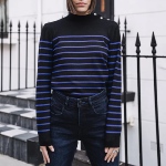 Pull Freeman T Porter femme Pansy Stripes noir et bleu