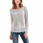 Pull Le Temps des Cerises Ecota pour femme en maille grise et dentelle