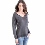 Pull femme Le Temps des Cerises Thalia gris avec pompons