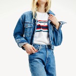 T Shirt crop top femme Tommy Jeans blanc avec rayures