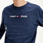 T Shirt manches longues Tommy Hilfiger Jeans bleu marine avec logo brodé