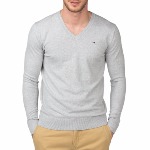 Pull Tommy Hilfiger homme modèle Timber en coton gris, col V