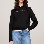 Sweat capuche noir Tommy Jeans femme logo brodé