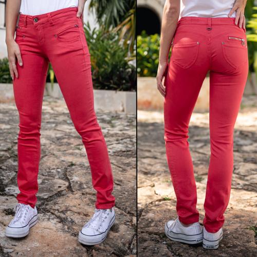 Jean rouge Freeman T Porter Alexa Magic Slim pour femme