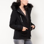 Manteau en drap de laine noir Le Temps des Cerises femme Marlow