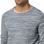 pull Tommy Hilfiger en coton bleu chiné et texturé pour homme