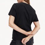 T Shirt femme Tommy Jeans noir logo brodé et drapeau américain