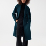 Manteau long femme Salsa en drap de laine vert foncé