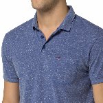 Polo Tommy Hilfiger homme bleu chiné avec poche et logo à la poitrine